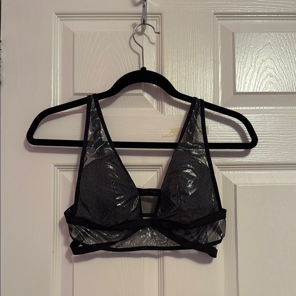 Victoria's Secret Black and Silver Bra with V-Neck Design